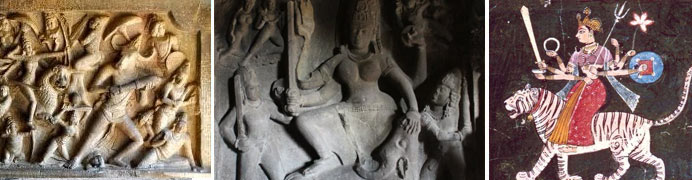 Showing Durga killing Mahisashur in Stone and Painting of very old age