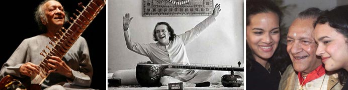 Three images showing Pandit Ravi Shankar