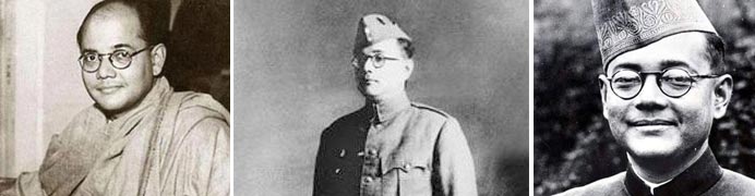 Three images showing Netaji's three different portraits